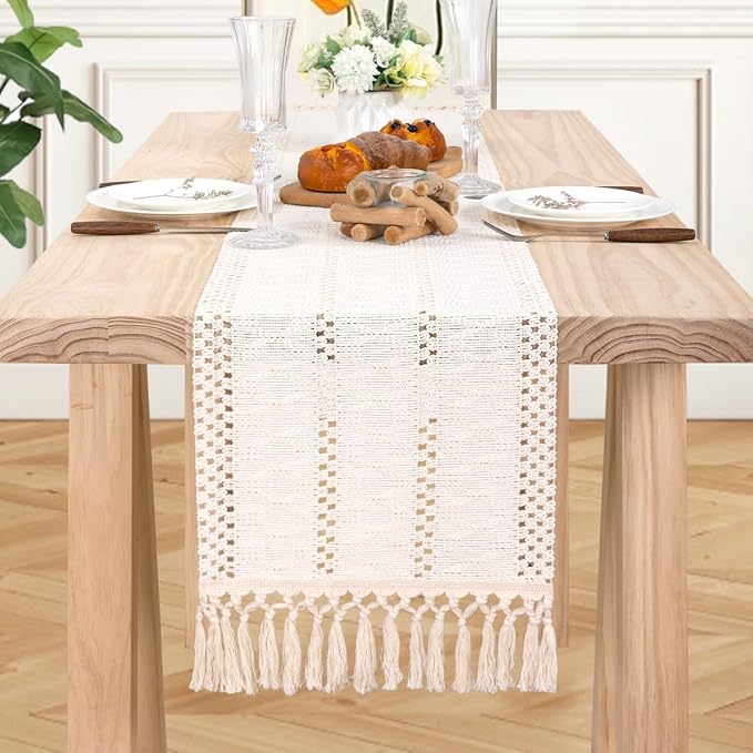 MLMW Ivory Table Runner 48 inches Boho Small Farmhouse Rustic Coffee Table - Image 6