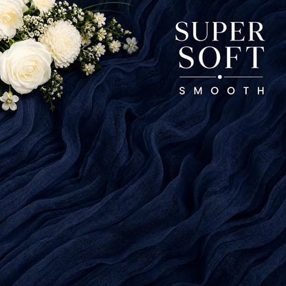 2 Pack Navy Blue Cheesecloth Table Runner 17x108 Inch Boho Rustic Semi Sheer - Image 2