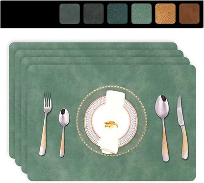 Faux Leather Reusable Placemats for Dining Table Set of 4,12"x17",Waterproof&Stain Resistant Table Mats,Wipeable&Heat-Resistant,Non-Slip for Patio Kitchen Table and Kids (Avocado Green)