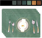 Faux Leather Reusable Placemats for Dining Table Set of 4,12"x17",Waterproof&Stain Resistant Table Mats,Wipeable&Heat-Resistant,Non-Slip for Patio Kitchen Table and Kids (Avocado Green)
