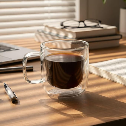Aquach 8oz Double Walled Glass Coffee Mugs 2pcs, Insulated Espresso Cups | - Image 3