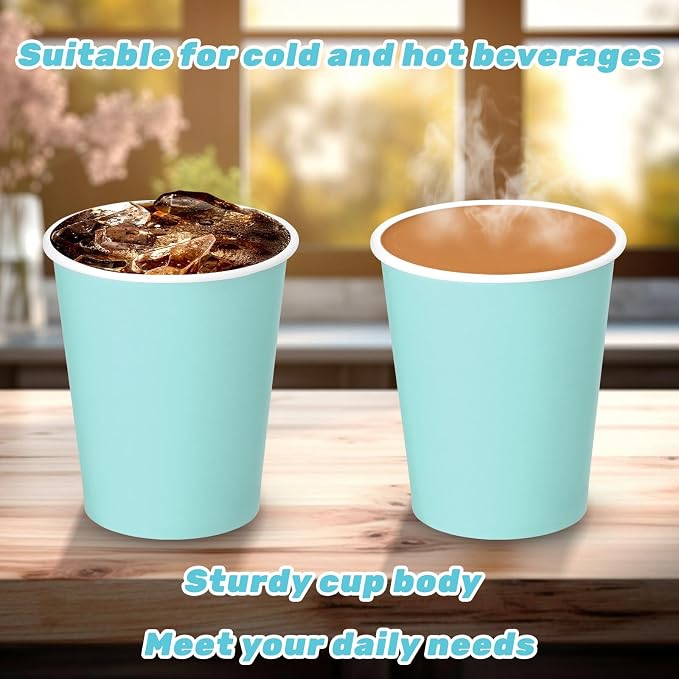 50 Pack 8 oz Disposable Paper Cups, Paper Coffee Cups-Light Blue | Beverage Cups - Image 5