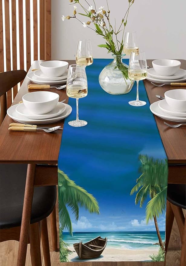 Tropical Coastal Table Runners 72 Inches Long, Cotton Linen Fabric Table Runner - Image 2
