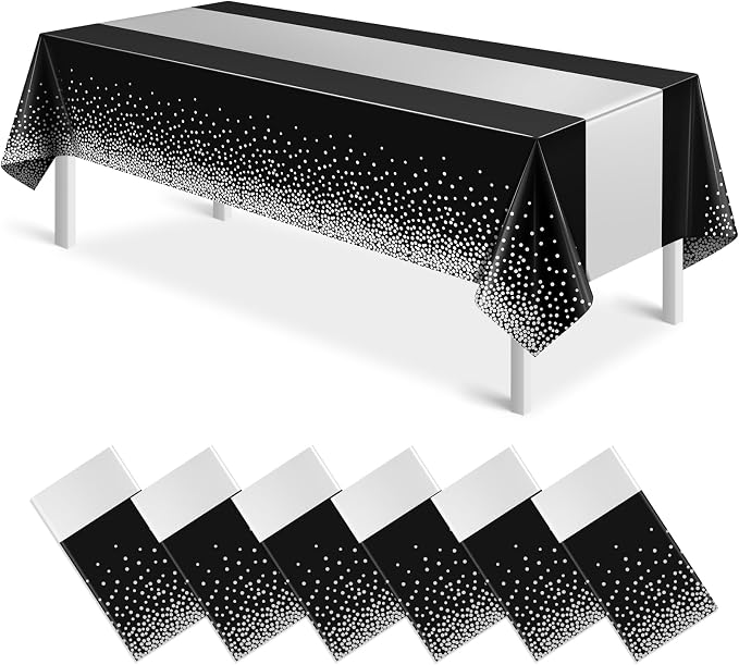 6Pcs Black and Silver Tablecloth Party Decorations, Plastic Black Table Cloth by MASHAN