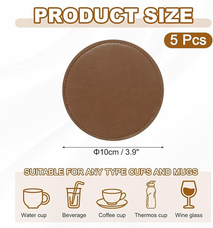 uxcell 5Pcs PU Leather Coasters, Dark Brown - Image 2