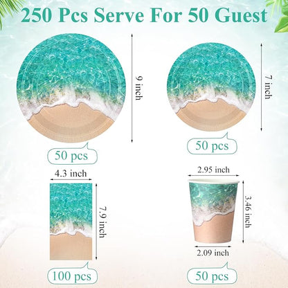 Funnymoom 250 Pcs Beach Party Decoration Ocean Waves Paper Plates Napkins and - Image 3