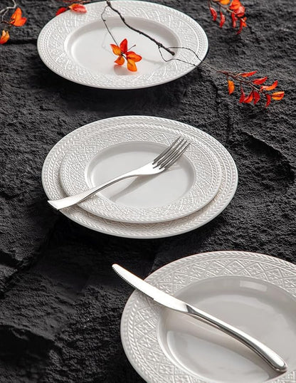 4-piece set, embossed design plate and bowl set, microwave and dishwasher - Image 2