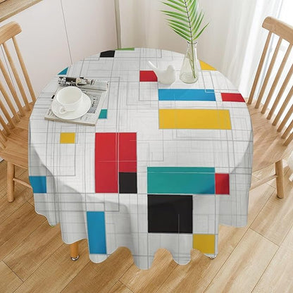 Mid Century Round Tablecloth, Abstract Geometric Mid Century Retro 50S 60S Tablecloth for Home Party Dining Room Kitchen Decor 36Inch(90cm)