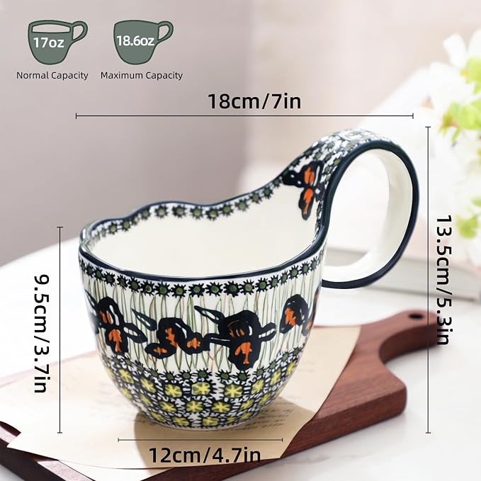 ALMA Ceramic Soup Bowls With Handles, 16oz Microwavable Soup Mug - Image 6