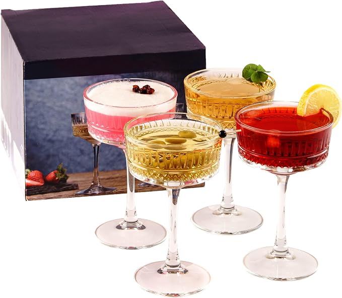 Vintage Coupe Glasses Set of 4, Wine Glasses, Long Stem Glassware by the+mask+el+turko