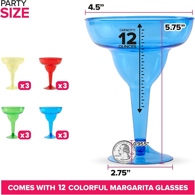 Stock Your Home Multicolor Plastic Margarita Glasses Disposable Decorations - Image 2
