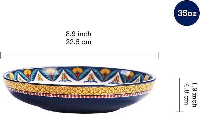 Bico Havana Pasta Bowls, 35oz Salad Bowl Set of 4, Large Ceramic Serving Dinner - Image 2