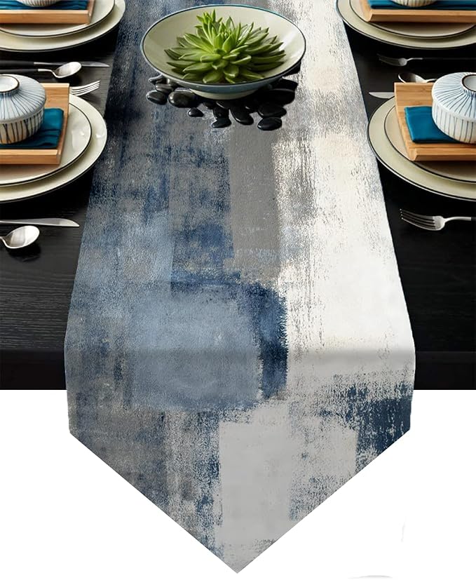 Blue and Grey Table Runner by AILUER