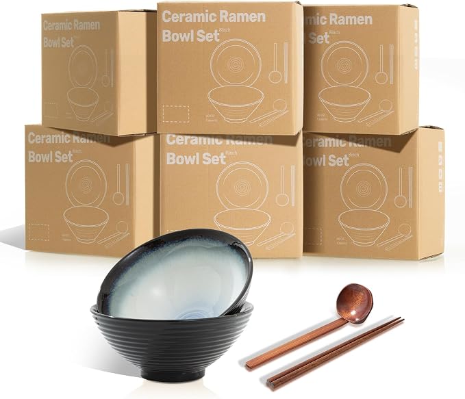 8 Inch Ceramic Ramen Bowl Set of 2, 40oz Japanese Bowls - Image 7