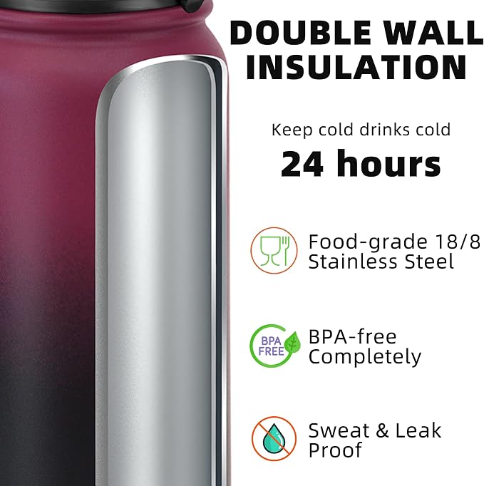 Fanhaw 24 oz Insulated Stainless Steel Water Bottle - Image 3
