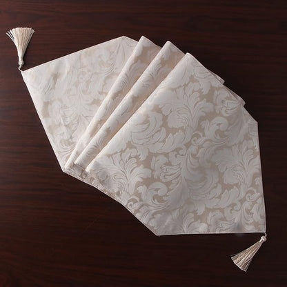 EHouseHome Jacquard Damask Reversible Beige Table Runners - Image 3
