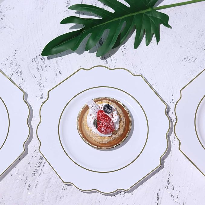 White Hard Plastic Dessert Plates, 50 Pack 8" Disposable Round Baroque Plates - Image 5