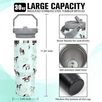 30 oz Horse Tumbler with Handle and Flip Straw, Vacuum Insulated Water Bottle - Image 2
