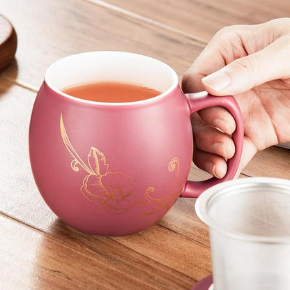Yundu 12 OZ Ceramic Mug with Lid & Tea Strainer - Image 6