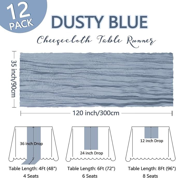 12 Pack Dusty Blue Cheesecloth Table Runner 10Ft Gauze Cheese Cloth Table - Image 2