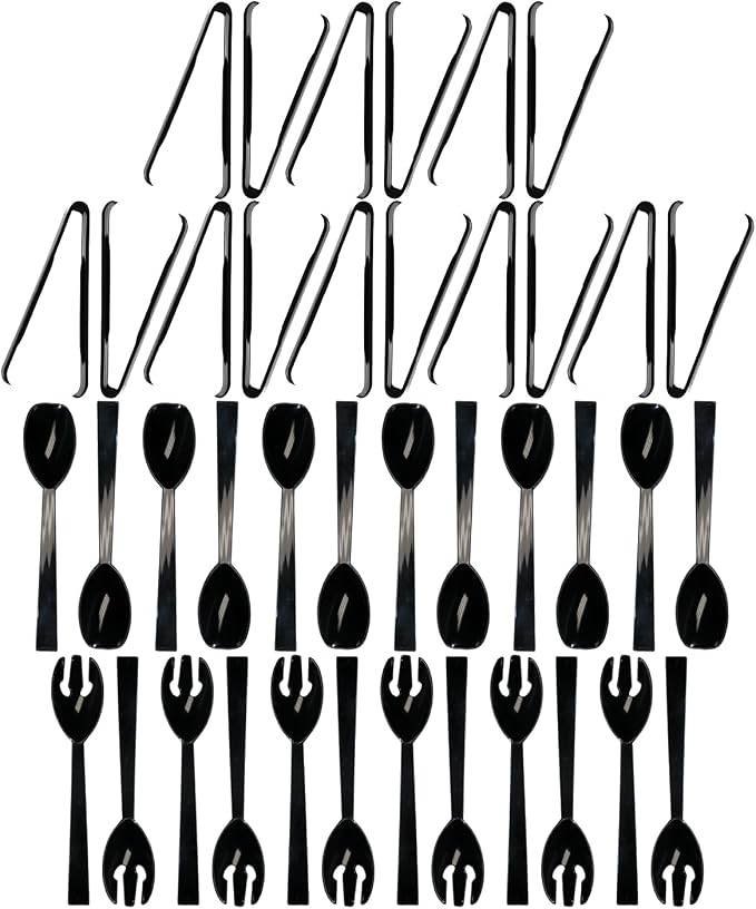Party Essentials Plastic Party Buffet Serving Utensils Kit, Spoons/Forks/Tongs by PartyEssentials