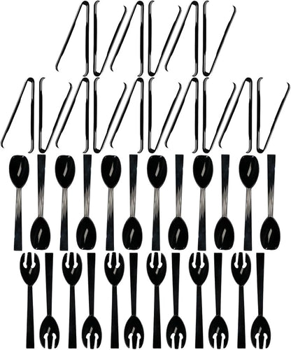 Party Essentials Plastic Party Buffet Serving Utensils Kit, Spoons/Forks/Tongs by PartyEssentials