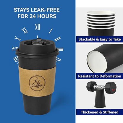 JOLLY CHEF 16 oz Coffee Cups-100 Pack, Disposable Black Hot Paper Cups - Image 2
