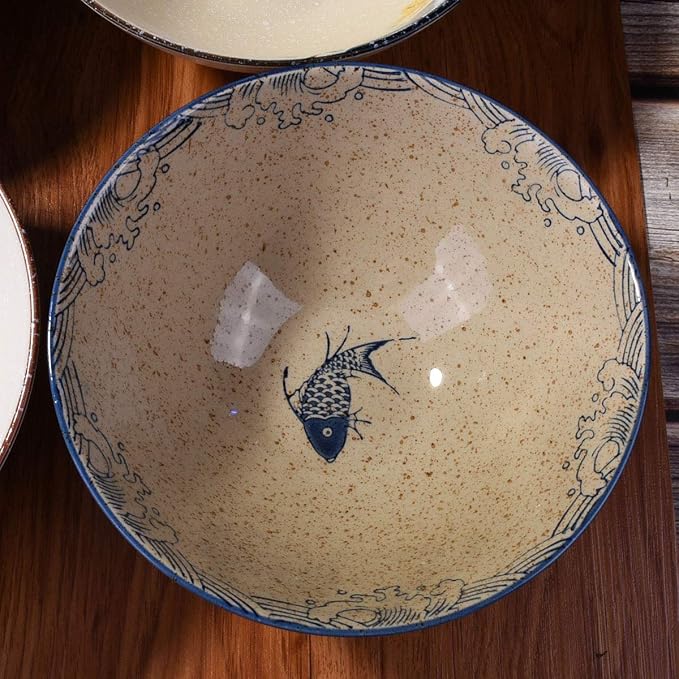 Japanese Retro Ramen Bowls Set of 4 Color Large 8 Inch Ceramic Bowl - Image 6
