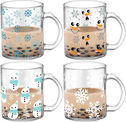 Tioncy 4 Pcs Winter Coffee Glass Mugs 12 oz Christmas Snowman Glass Cups by Tioncy
