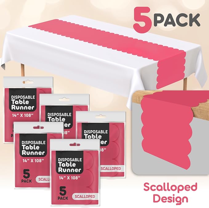 Hot Pink Scallop Table Runner, Disposable Plastic, 5 Pack - Image 2