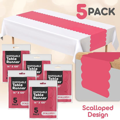 Hot Pink Scallop Table Runner, Disposable Plastic, 5 Pack - Image 2
