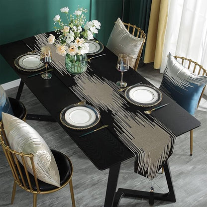 Modern Black Table Runner, Abstract Geometric, Tassel - Image 6