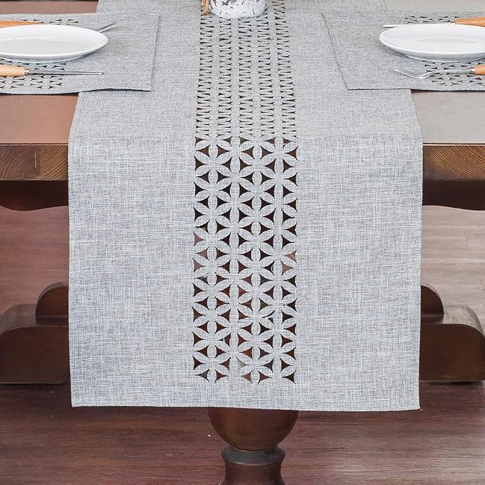ARTABLE Gray Rectangle Fabric Table Runner Finished Edge 16 x 104 Inch | by ARTABLE