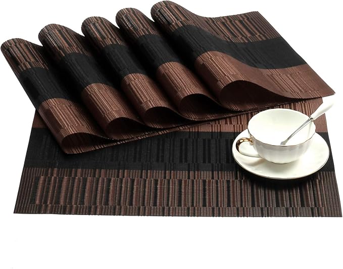 SHACOS Placemats Set of 6 Woven Vinyl Place Mats by SHACOS