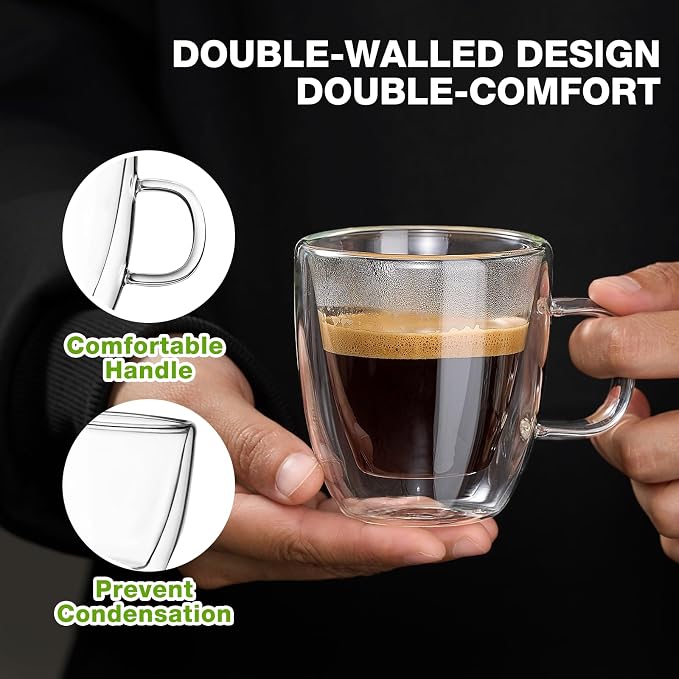 Mfacoy Glass Double Wall Insulated Espresso Cups, 5.4 oz Shots Cup - Image 2