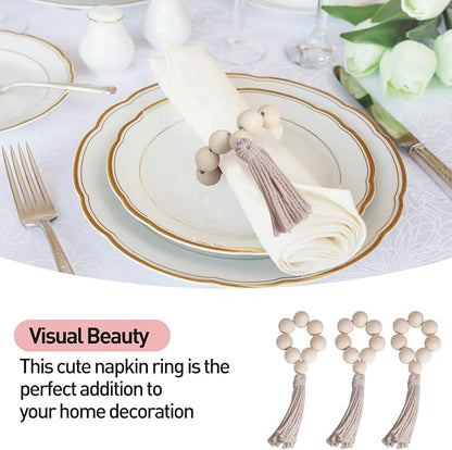 Napkin Rings Set of 12, Handmade Farmhouse Wood Beaded Napkin Ring - Image 4