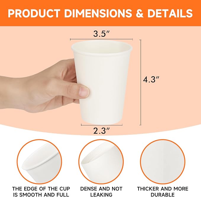 METAPRINT 12 oz Disposable Paper Coffee Cups, Thickened Design - Image 4