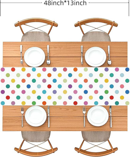 Colorful Polka Dot Table Runner, 13x48 Inch Rainbow Dot Dining Table Decor | - Image 2