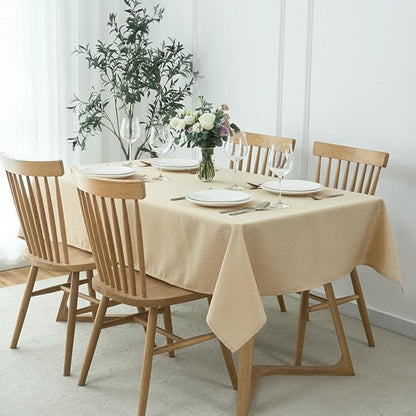 maxmill Square Jacquard Tablecloth Waterproof Spillproof Wrinkle Resistant Soft Weaved Design Table Cloth for Dinner and Party Washable Fabric Cover, Indoor and Outdoor Use, 60 x 60 Inch, Natural