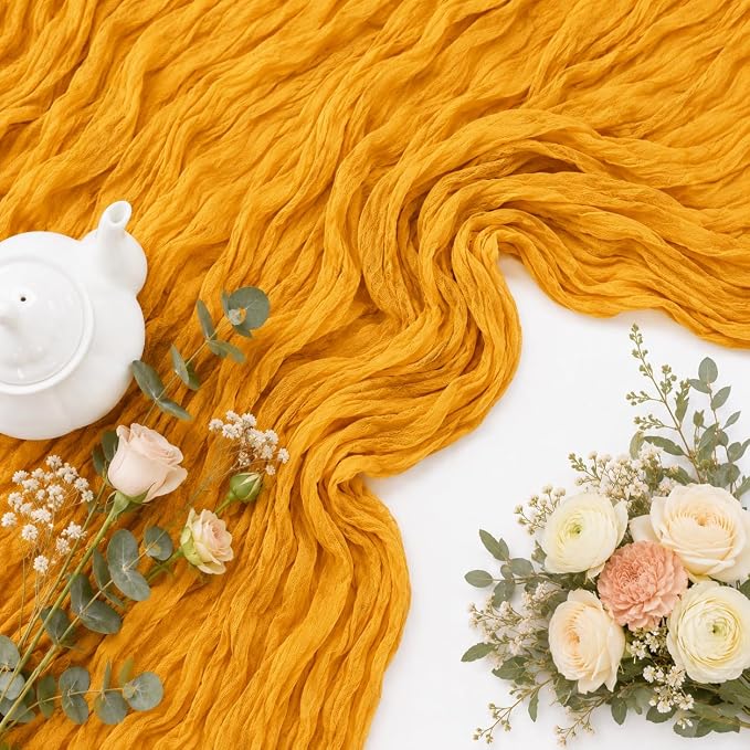6 Pack Gold Cheesecloth Table Runner 22 x 120 Inch | 10FT Long Sheer Cheese - Image 3