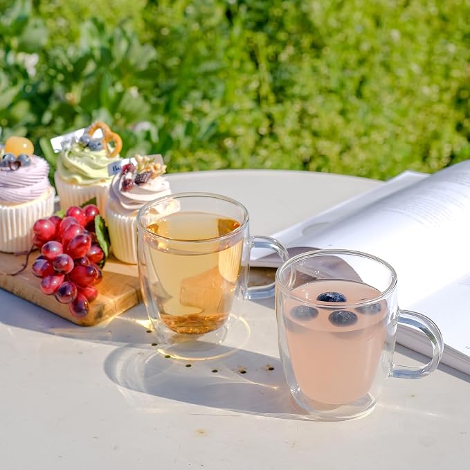 Wlasss Double Wall Insulated Glass Coffee Mugs set of 4-13 oz Clear Hand Blown - Image 5
