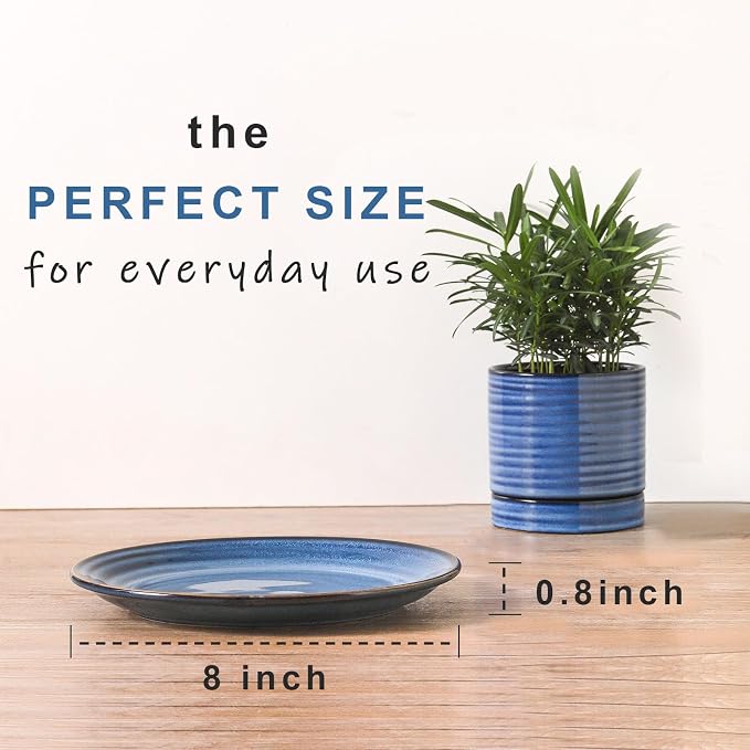 HASENSE Salad Dessert Plates, 8 Inch Ceramic Dinner Plate Set of 6, Small Round - Image 2
