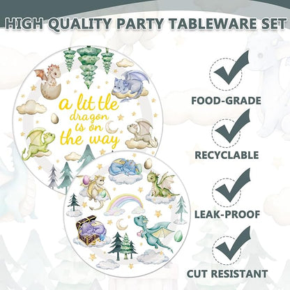 EUOYUFO 96Pcs A Little Dragon is On The Way Baby Shower Paper Plates Napkins - Image 4