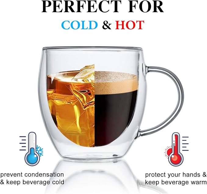 KitchenTour Insulated Coffee Mug 8 oz- Double Wall Glass Coffee Cup - Image 3