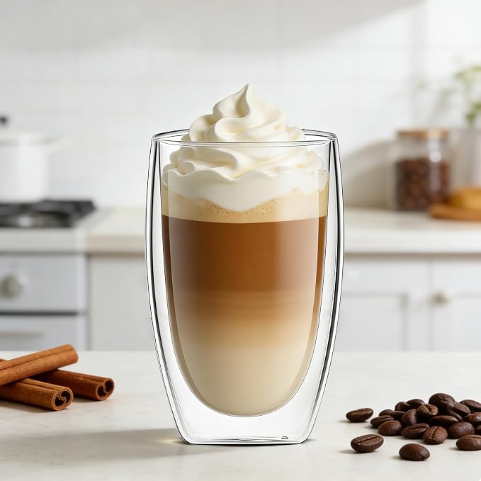 Etolies 6 Pack Double Wall Glass Coffee Mugs, 15oz Glass coffee Cups, Drinking - Image 4