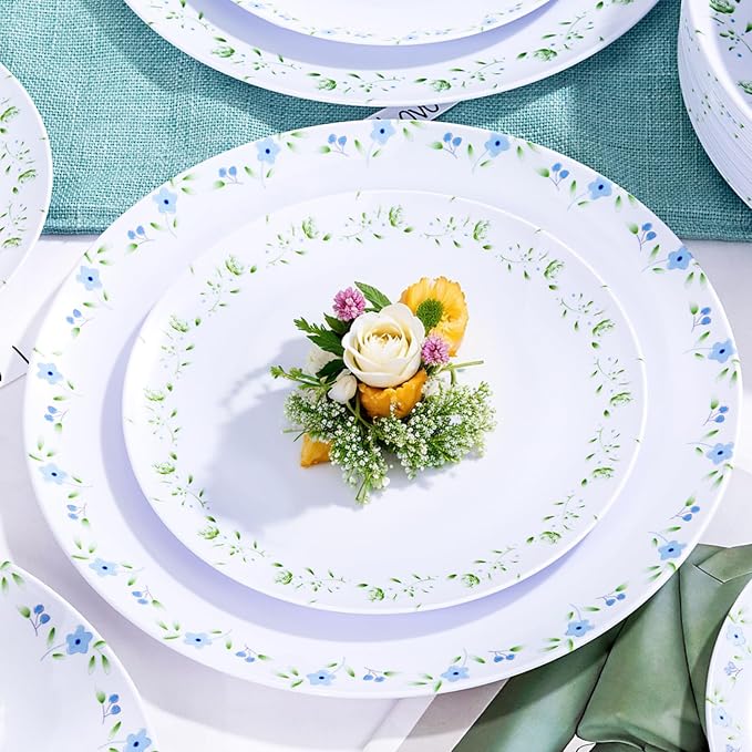 YOUBET 60PCS Blue and Green Floral Plastic Plates by YOUBET