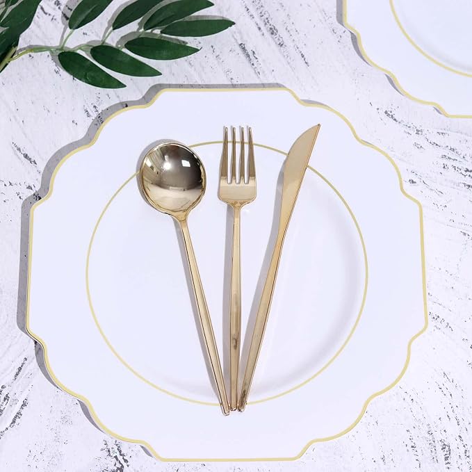 White Hard Plastic Dinner Plates, 50 Pack 11" Disposable Round Baroque Plates - Image 6