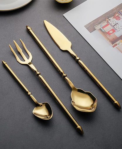 Gold Silverware Set for 8 Durable 18/10 Stainless Steel Flatware Set Creative Styles 32 Piece Modern Cutlery Tableware Utensils Set for Home Kitchen Wedding Restaurant Knives forks and Spoons