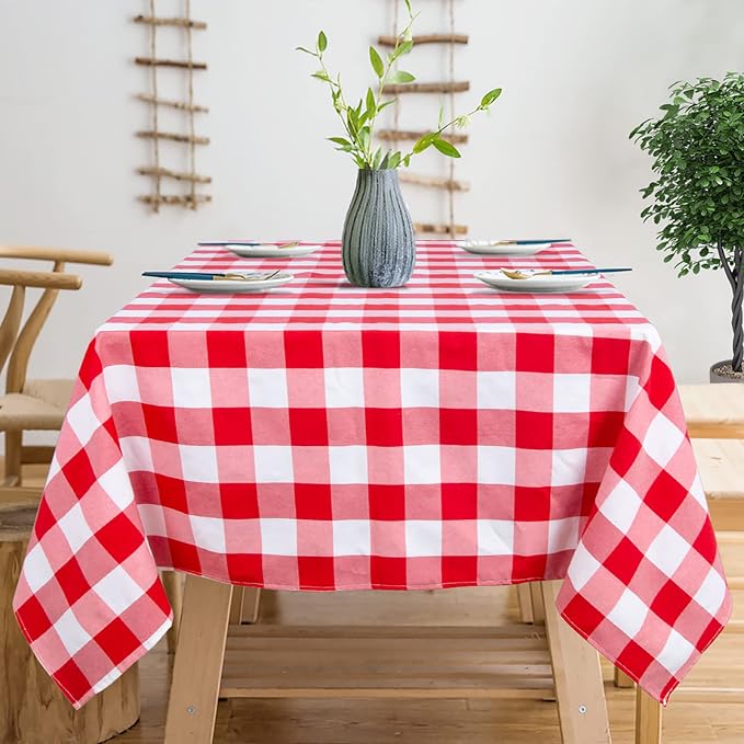 ShinyBeauty Checked Tablecloth Rectangle 54x80-Inch Red and White Buffalo Plaid by ShinyBeauty