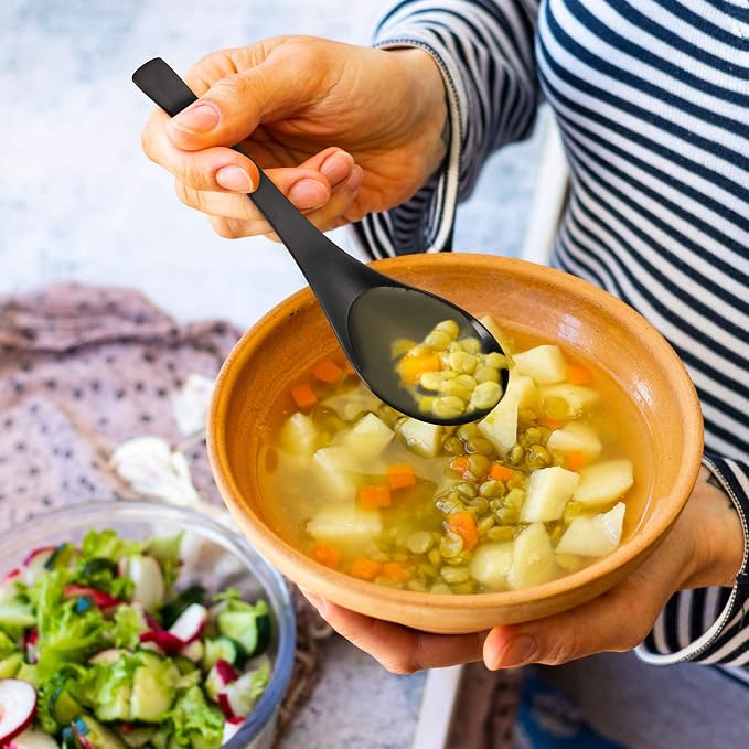 HIWARE Matte Black Thick Heavy-Weight Soup Spoons, Stainless Steel Soup Spoons - Image 5